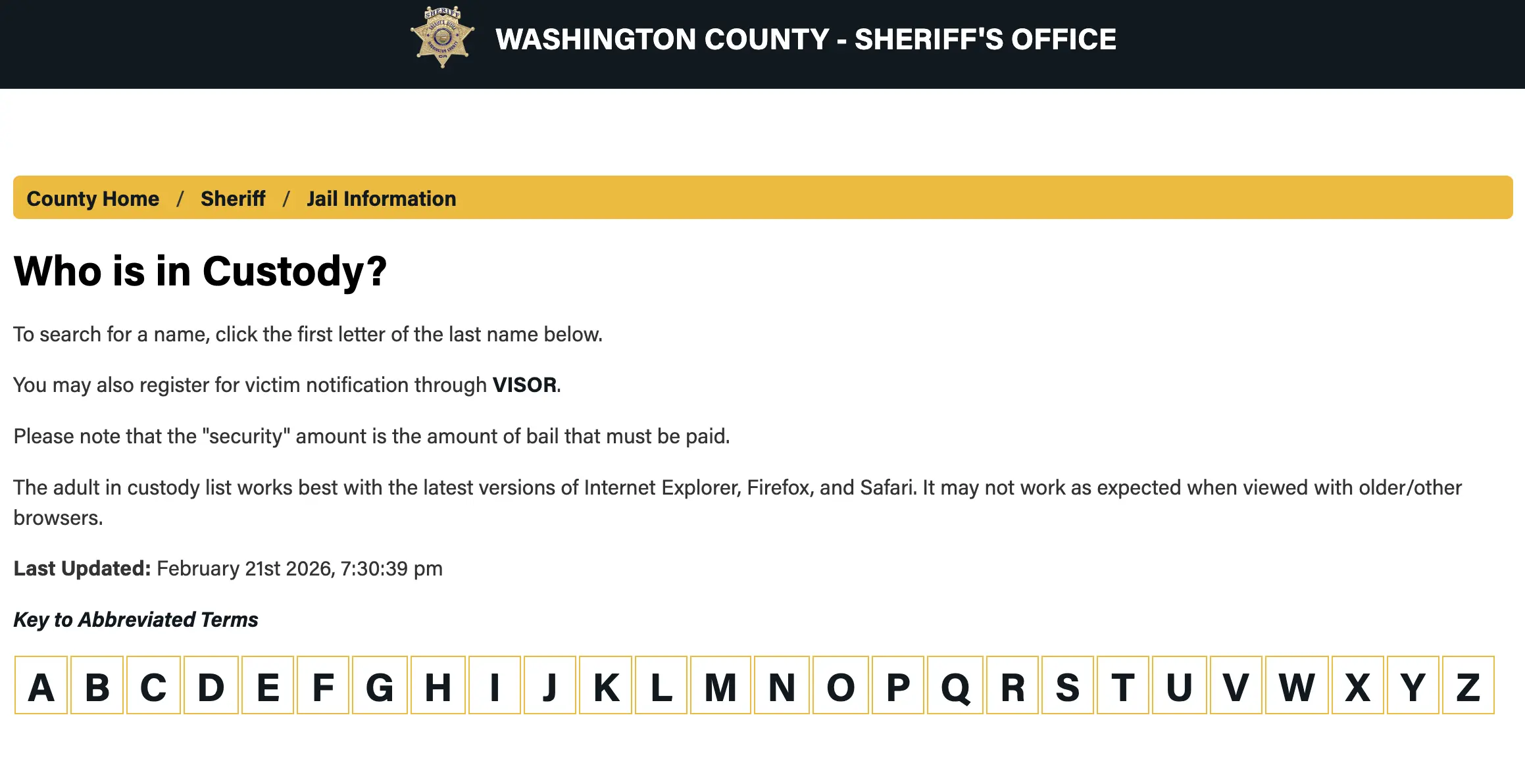 Washington County Jail Roster
