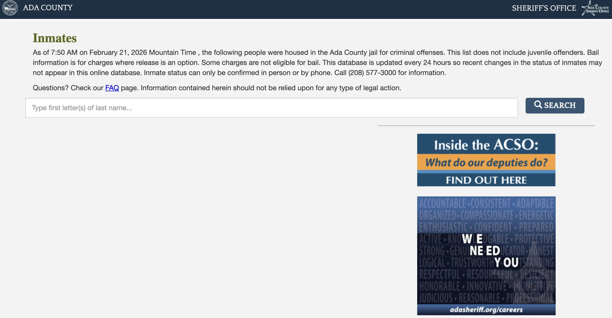 Ada County Jail Roster